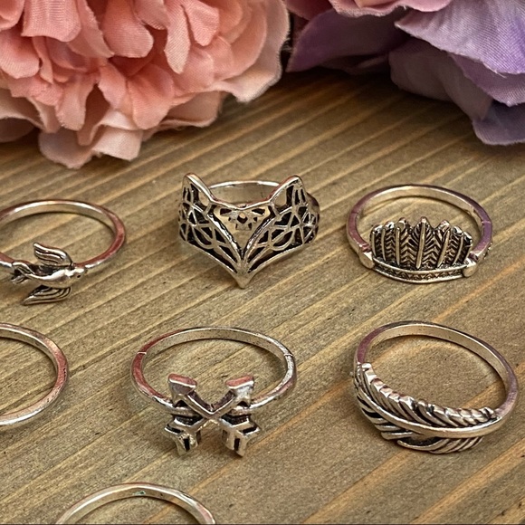 12 Pcs Boho Antique Silver Arrow Fox Carved Animal - Picture 12 of 15